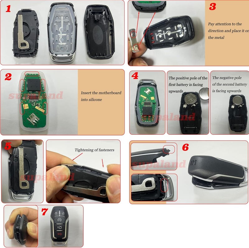 SUPALAND Key Fob Shell Case Replacement Fits for Ford Mustang Fusion Edge Explorer F150 F250 F350 Lincoln MKZ MKX MKC 2014-2017 Keyless Entry Remote Control 5 Button Pad Cover M3N-A2C31243300 - Image 5